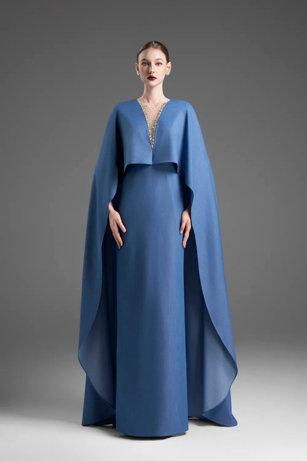 Wavy Long Sleeve Cape Dress